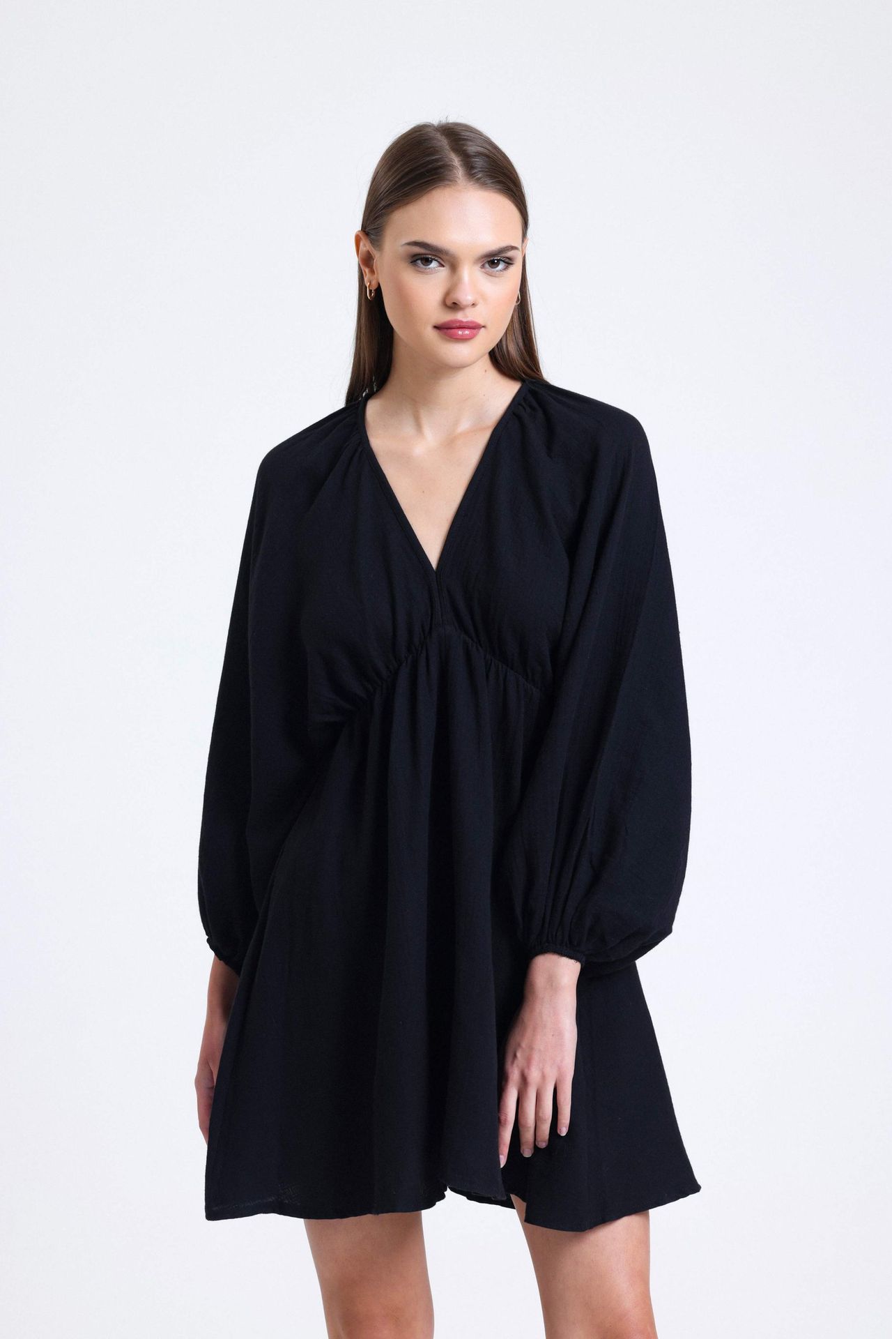 V Neck Long Sleeve Mini Dress with a Back Cut Out