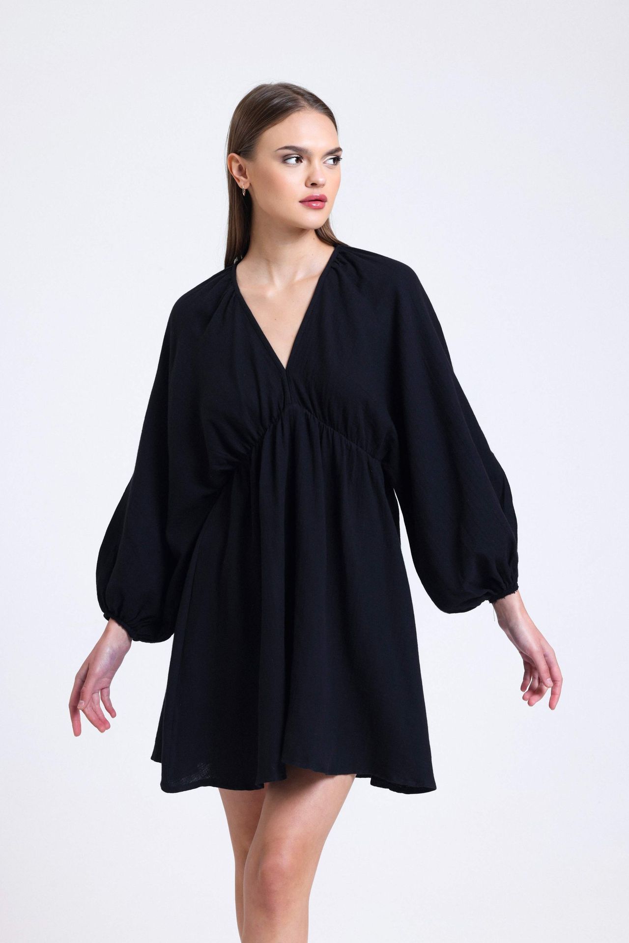 V Neck Long Sleeve Mini Dress with a Back Cut Out