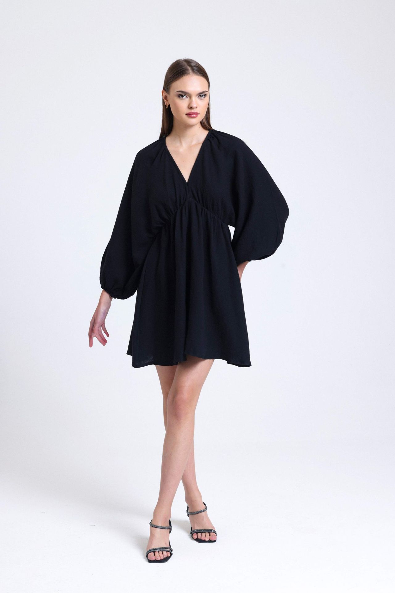 V Neck Long Sleeve Mini Dress with a Back Cut Out