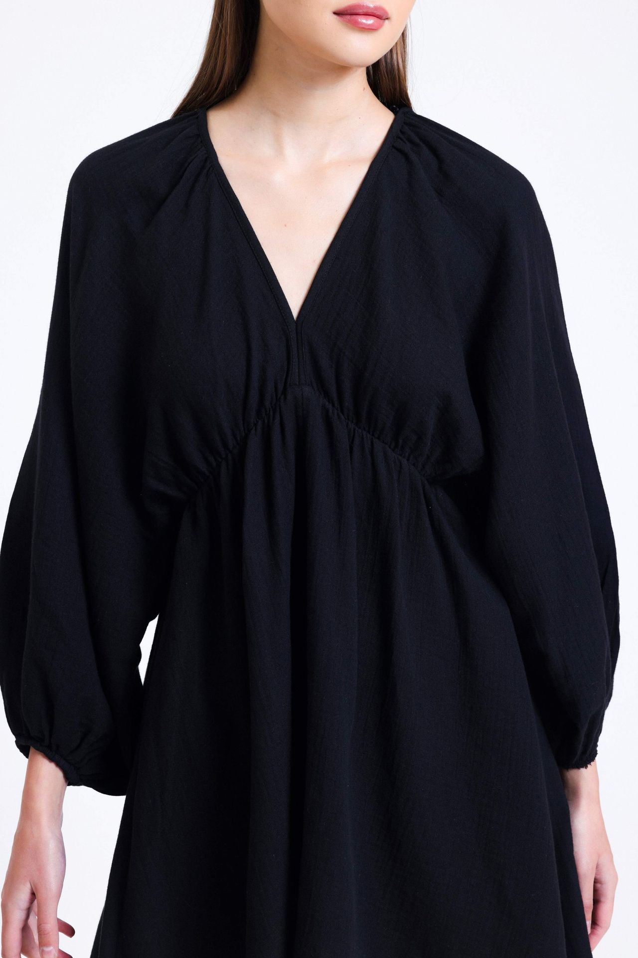 V Neck Long Sleeve Mini Dress with a Back Cut Out