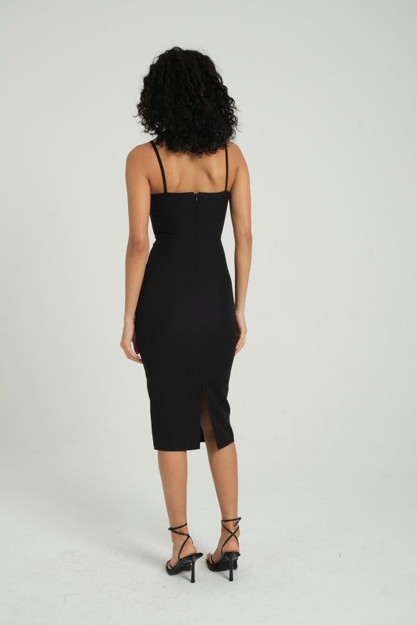 Plunge Neck Strappy Midi Bodycon Dress 4