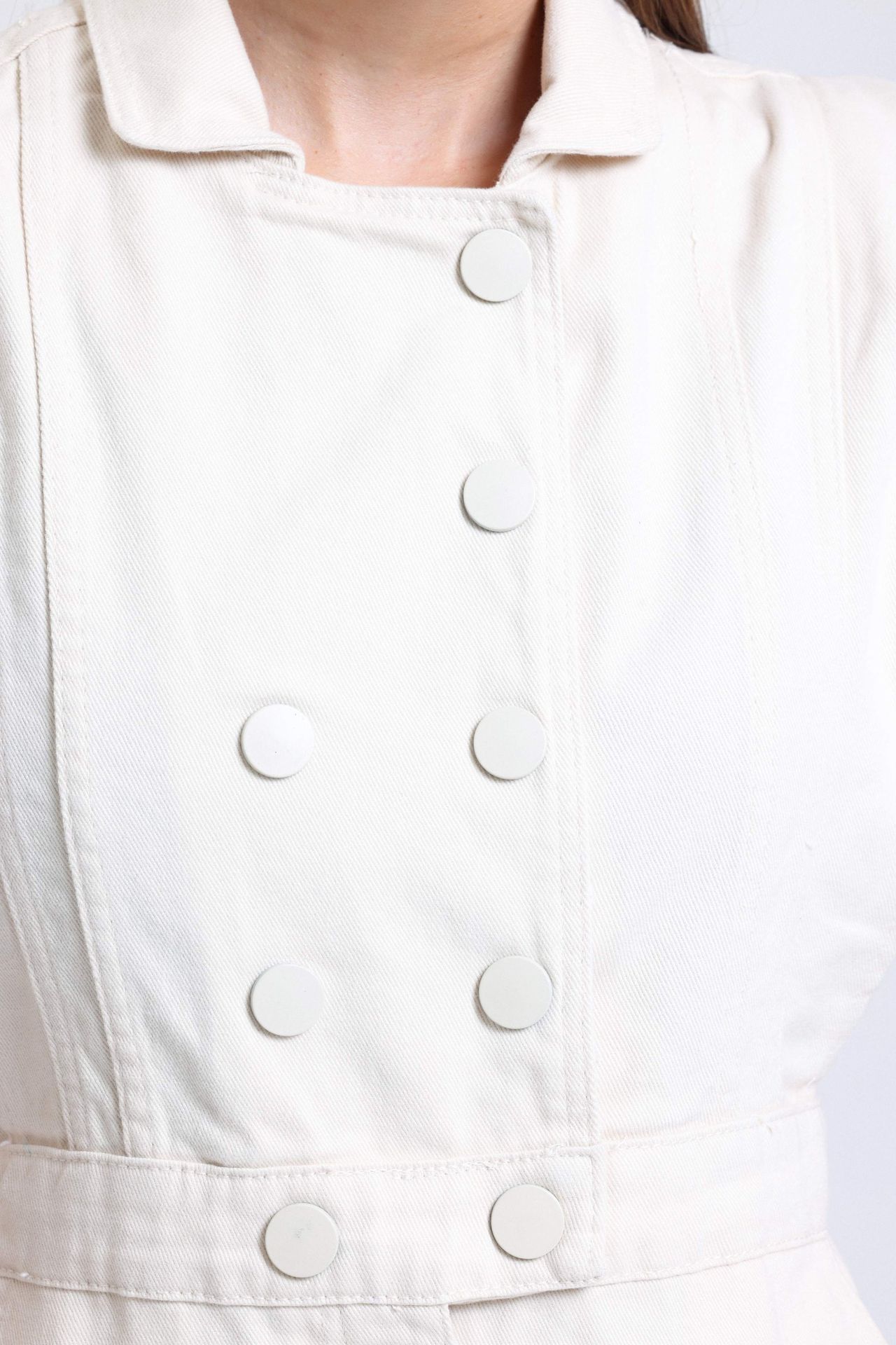 Polo Collar Buttoned Mini Dress with a Padded Shoulder