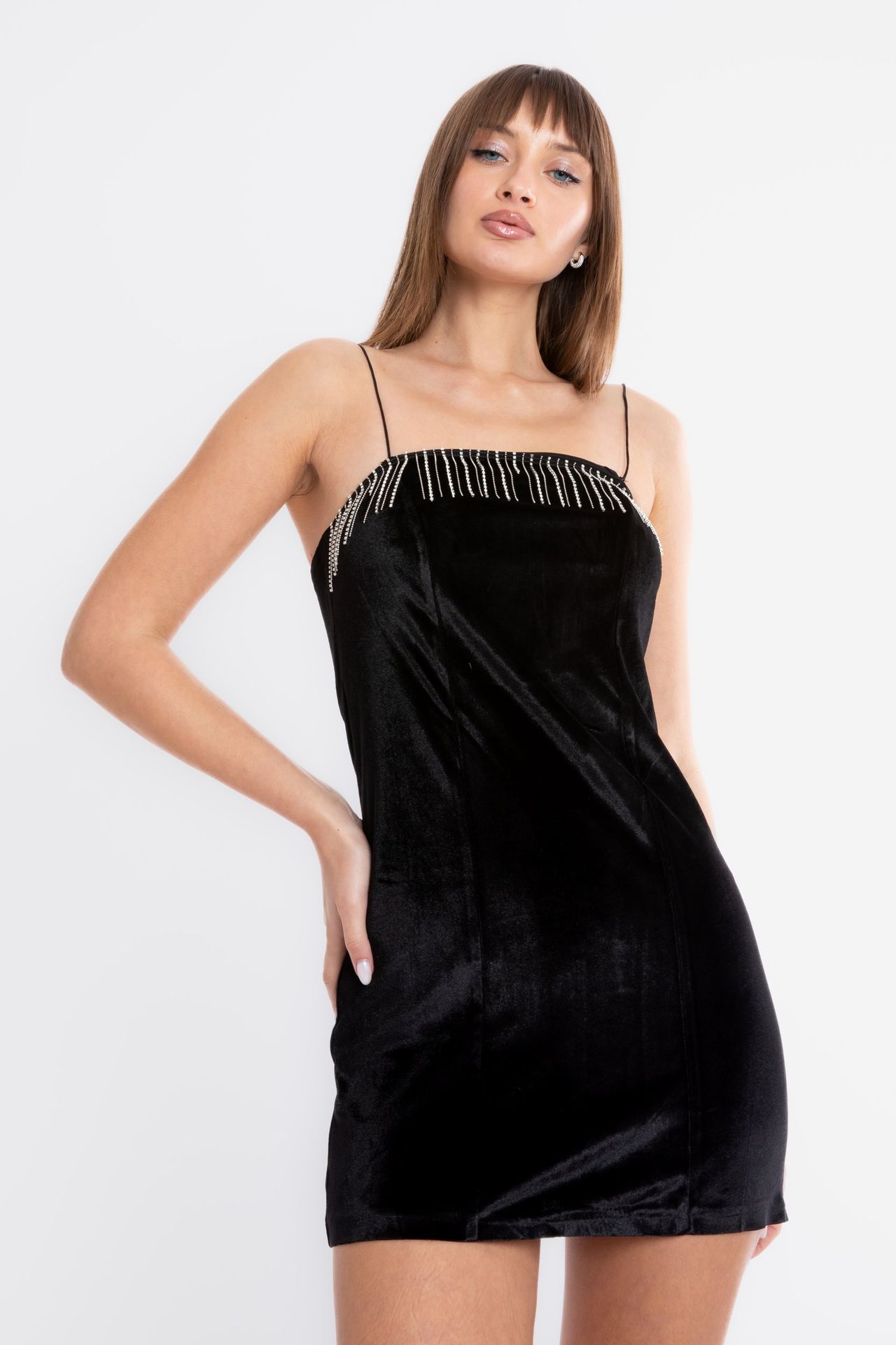 Velvet Strappy Mini Dress with a Tassel Detail