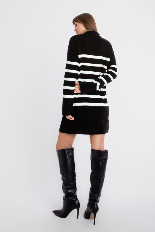Knitted Striped Long Sleeve Mini Dress with a Zippered Neck 5