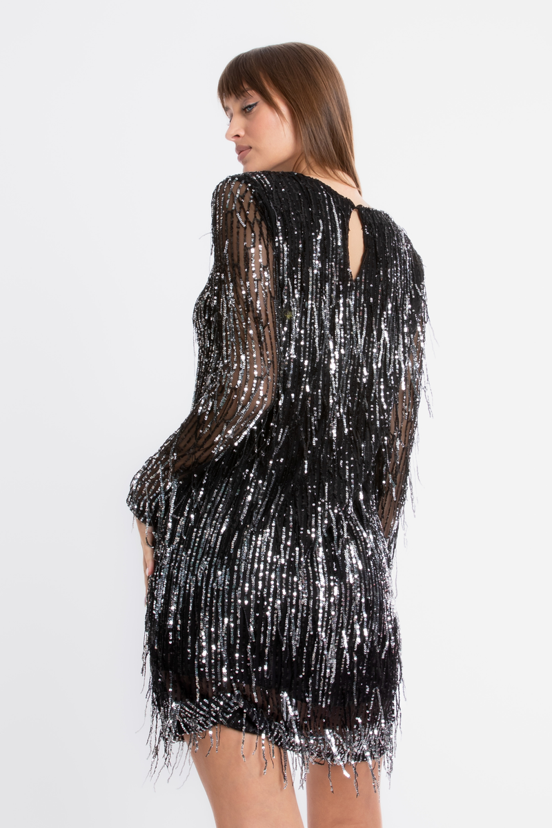 Sequin Round Neck Long Sleeve Mini Dress 4