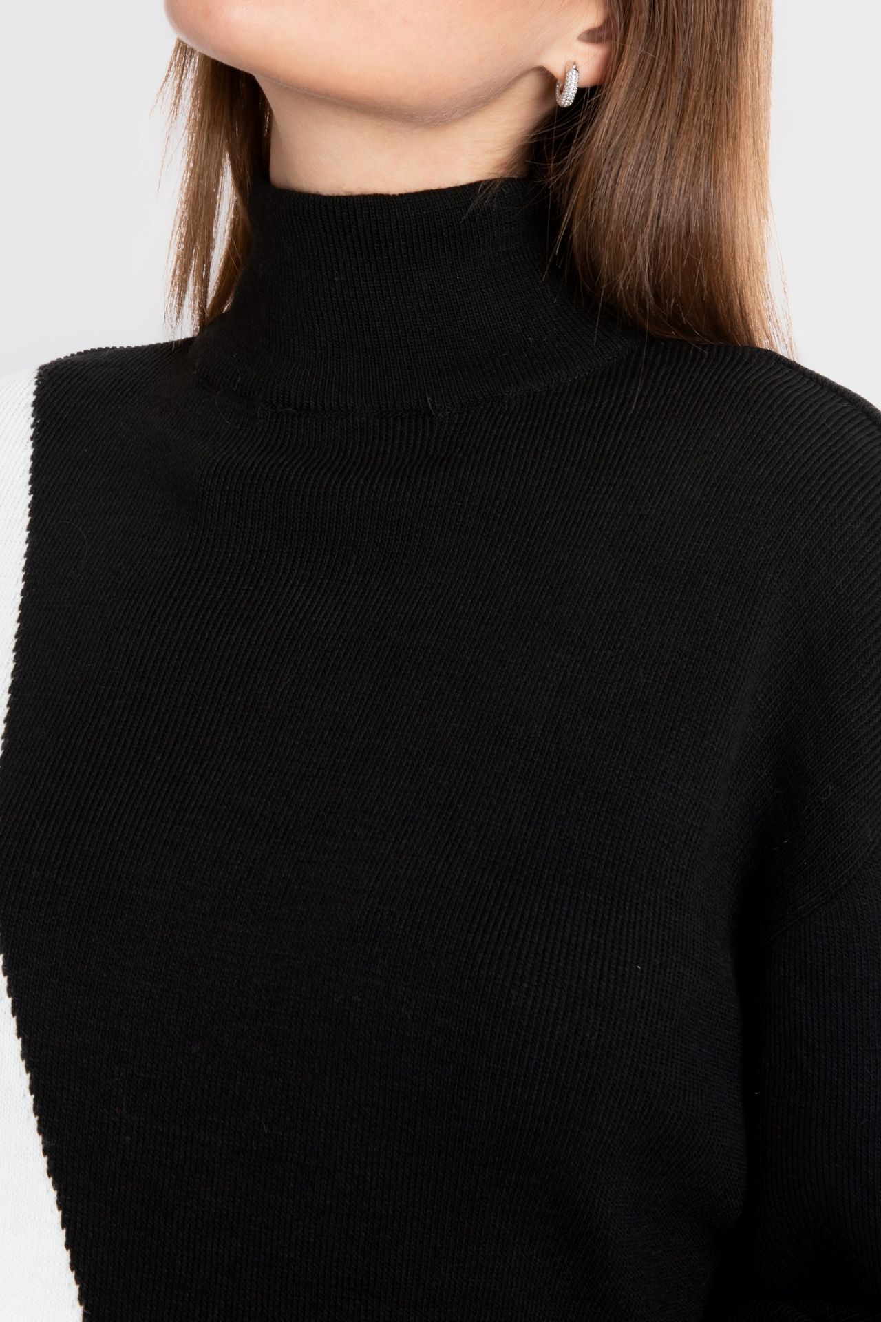 Knitted Geometric High Neck Long Sleeve Mini Dress