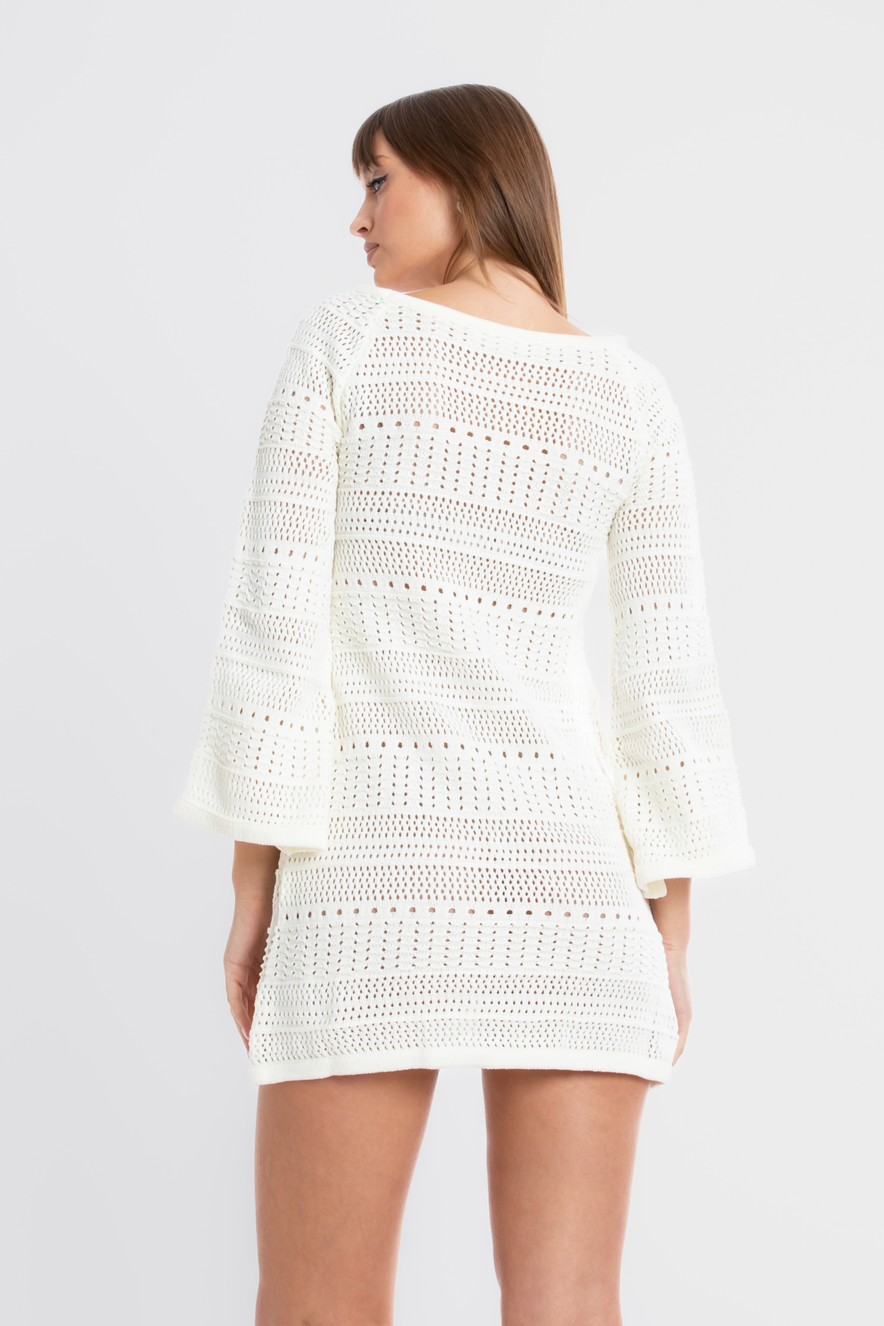 Knitted Boat Neck Long Sleeve Mini Dress