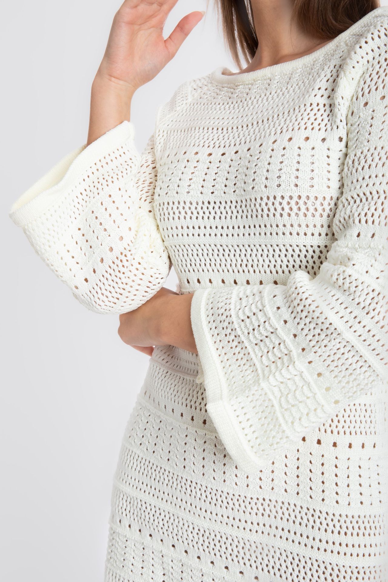 Knitted Boat Neck Long Sleeve Mini Dress