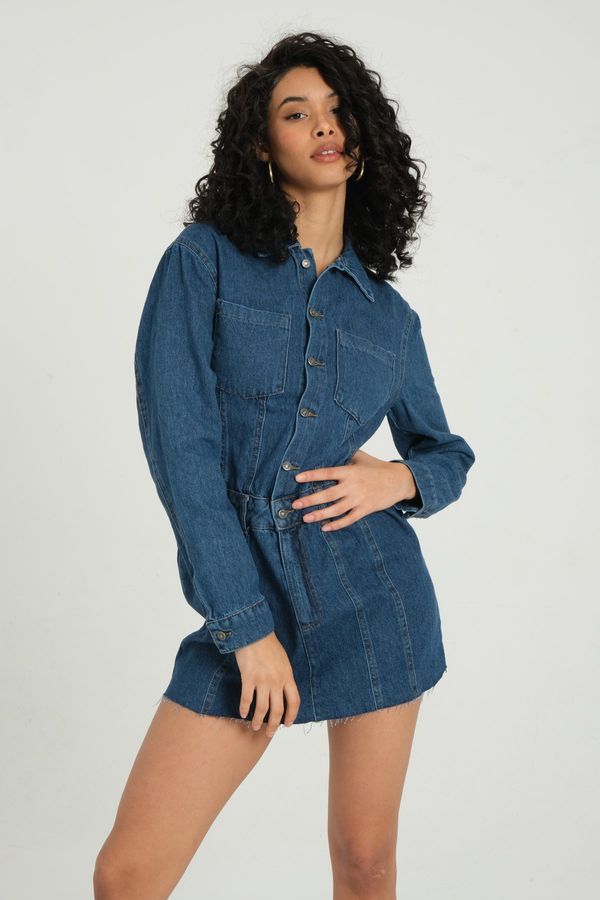 Polo Collar Buttoned Long Sleeve Mini Dress 3