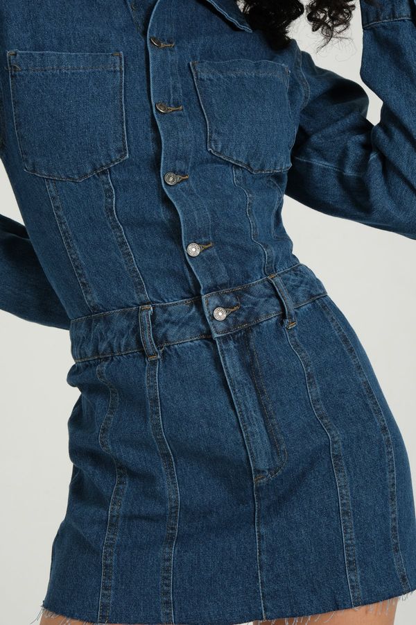 Polo Collar Buttoned Long Sleeve Mini Dress 6