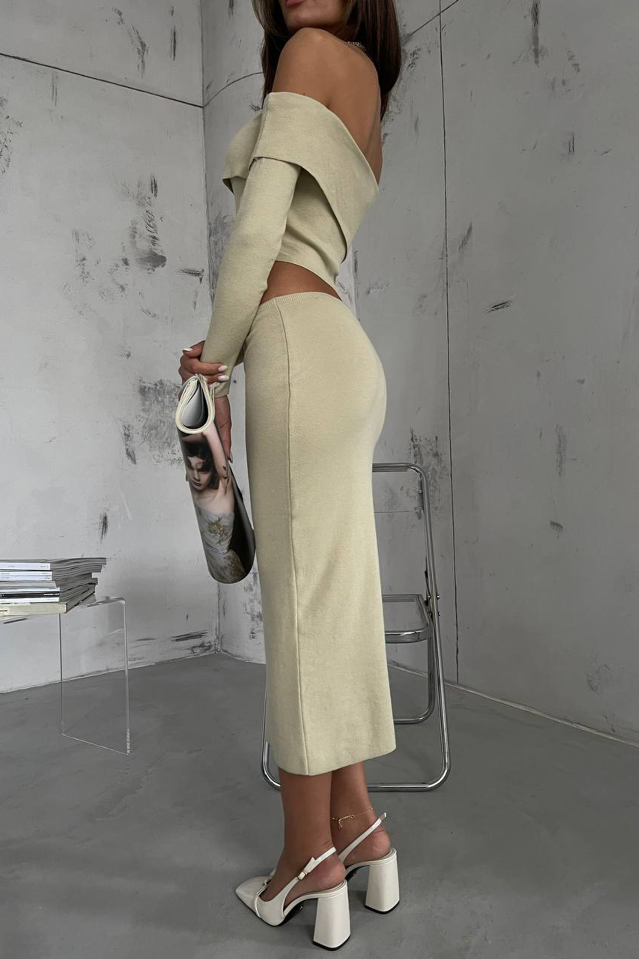 Knitted One Shoulder Asymmetrical Cut Out Maxi Bodycon Dress