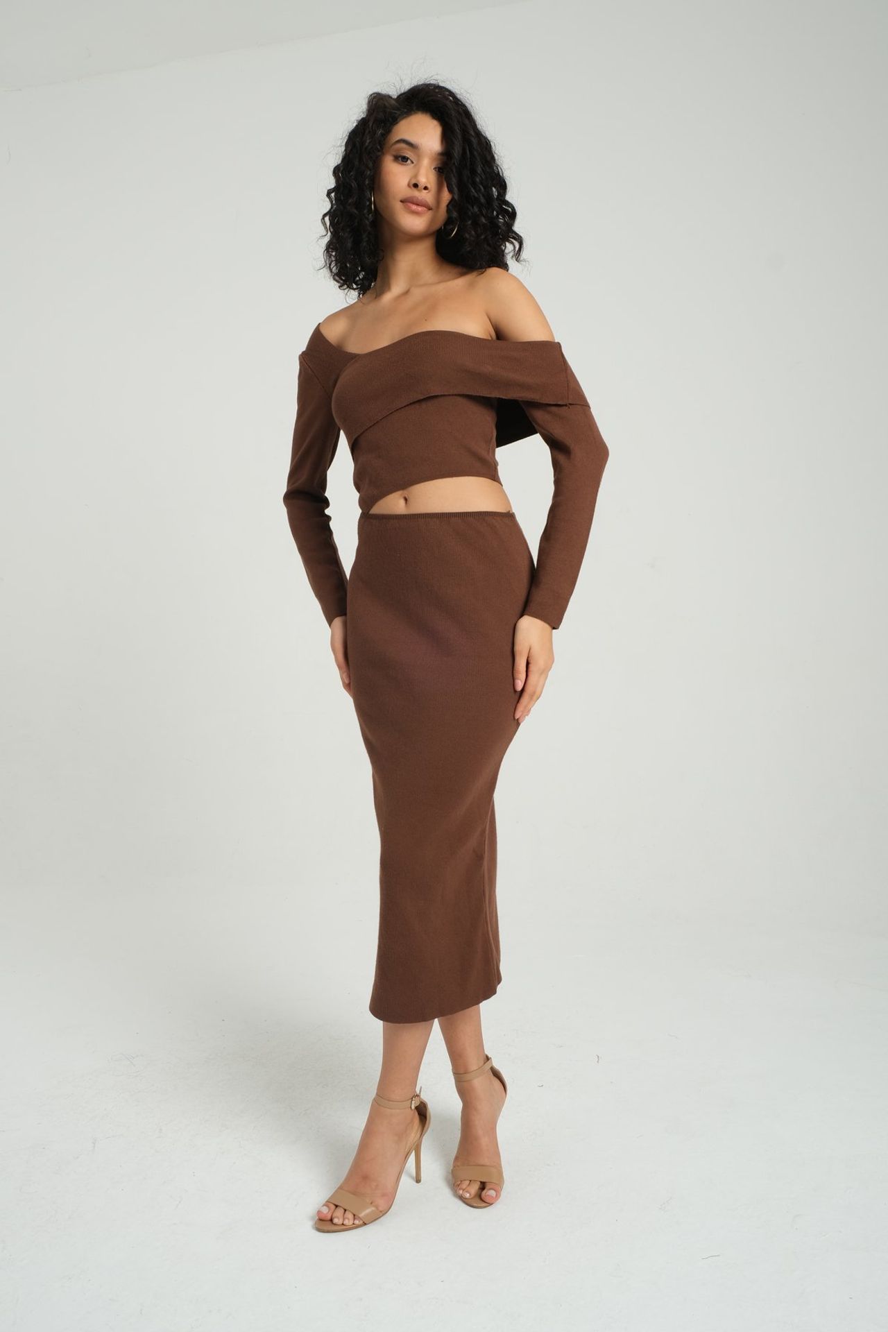 Knitted One Shoulder Asymmetrical Cut Out Maxi Bodycon Dress