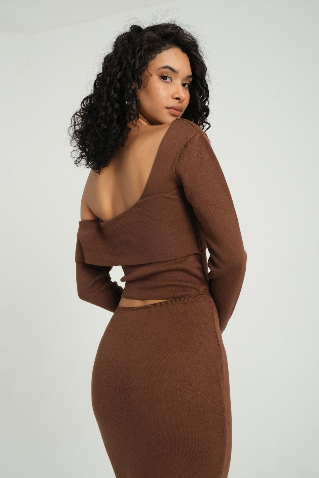 Knitted One Shoulder Asymmetrical Cut Out Maxi Bodycon Dress