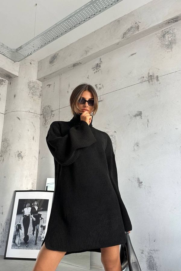 Knitted Turtleneck Long Sleeve Mini Oversized Dress 1