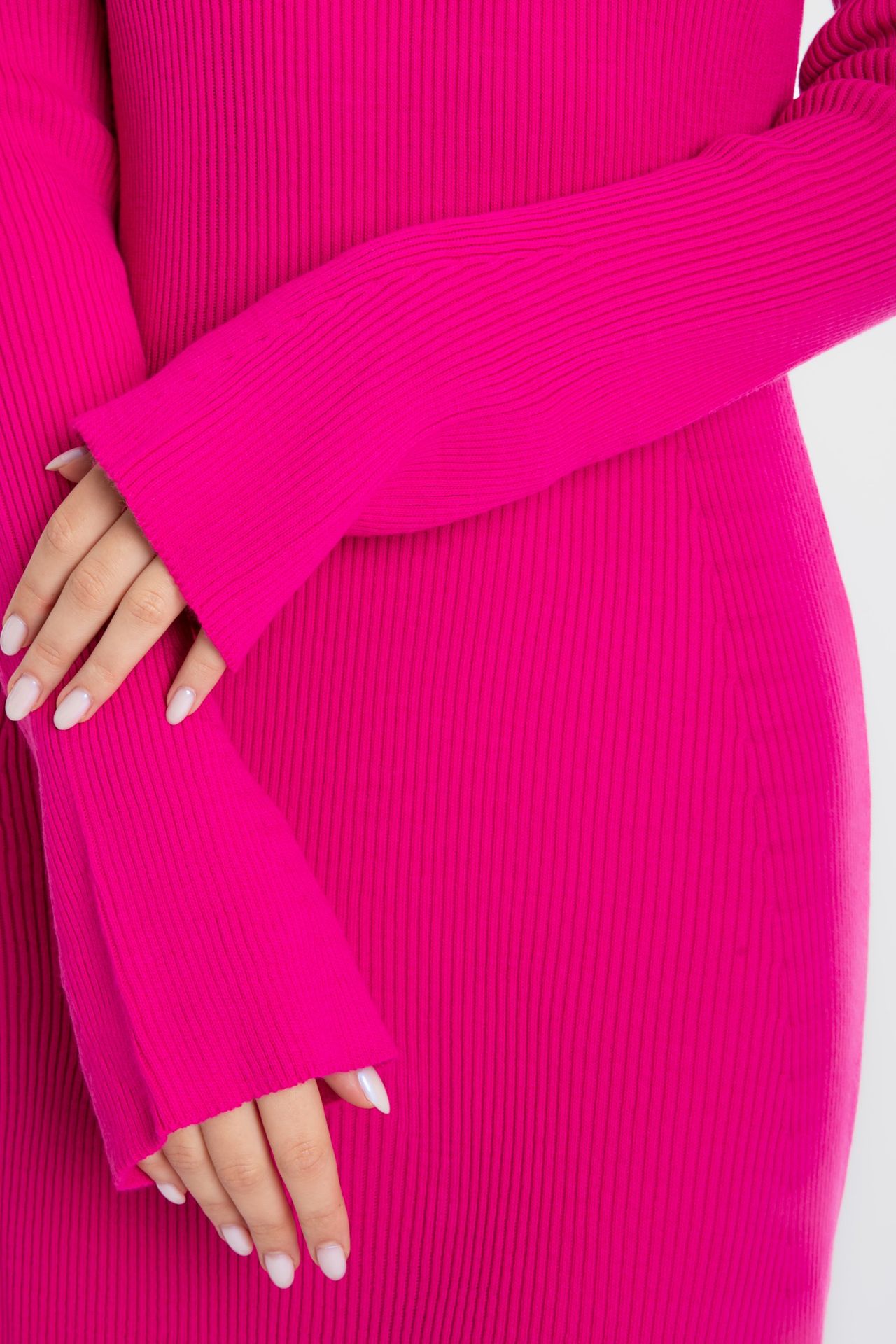 Knitted Round Neck Long Sleeve Mini Dress with a Back Cut Out