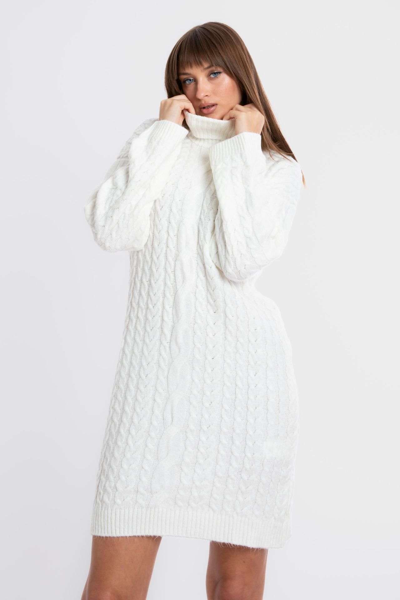Knitted Turtleneck Long Sleeve Mini Dress