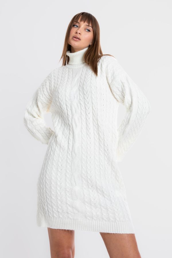 Knitted Turtleneck Long Sleeve Mini Dress 2