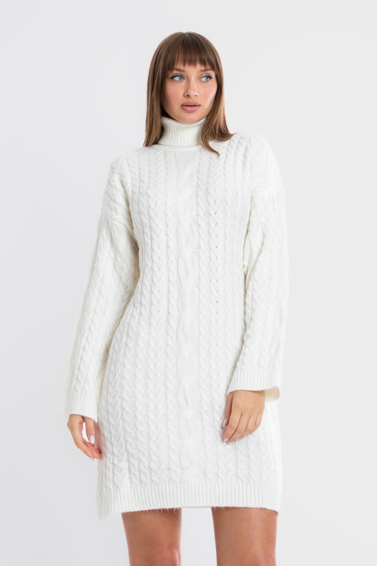 Knitted Turtleneck Long Sleeve Mini Dress