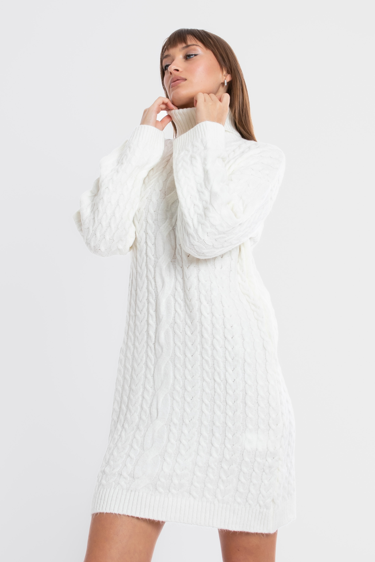 Knitted Turtleneck Long Sleeve Mini Dress