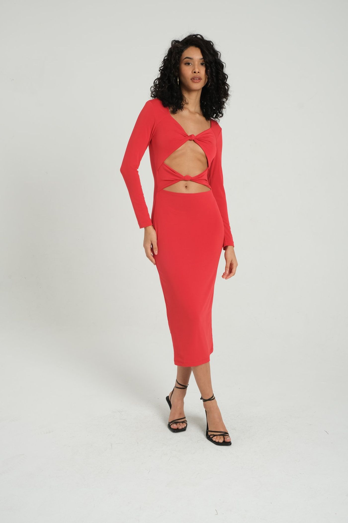 Scoop Neck Cut Out Long Sleeve Midi Dress