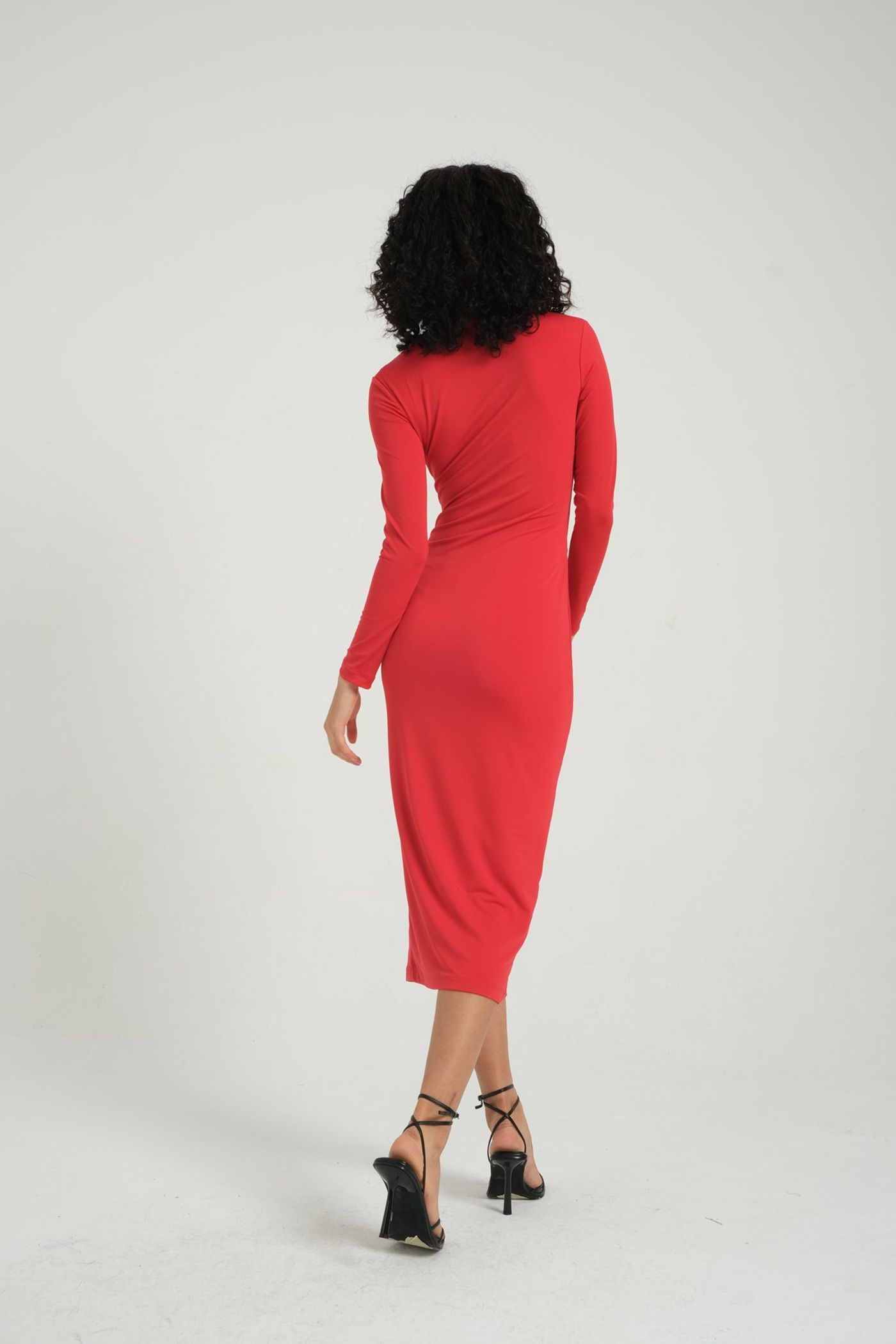 Scoop Neck Cut Out Long Sleeve Midi Dress