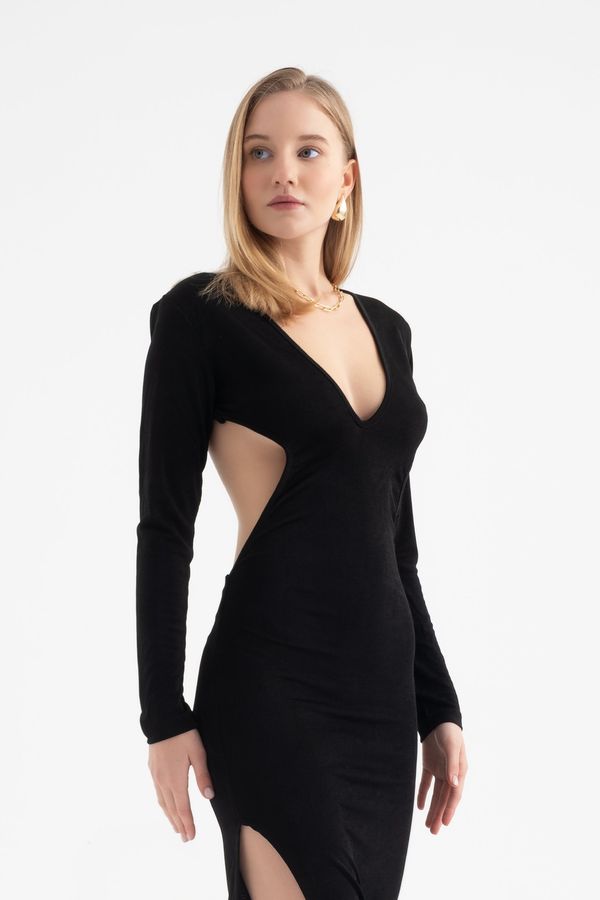 V Neck Cut Out Long Sleeve Maxi Dress 2