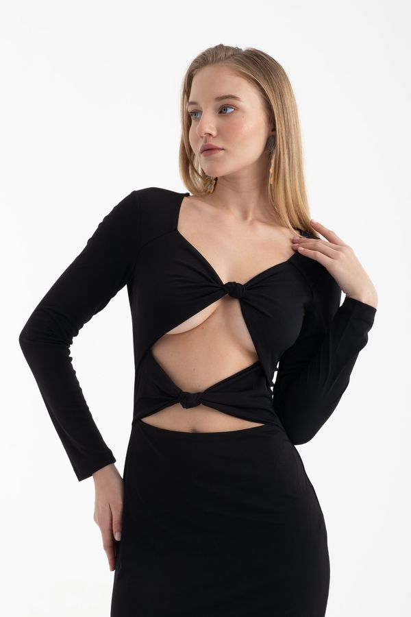 Scoop Neck Cut Out Long Sleeve Midi Dress 5