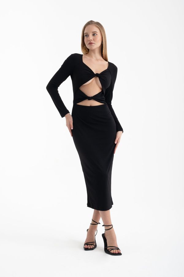 Scoop Neck Cut Out Long Sleeve Midi Dress 2