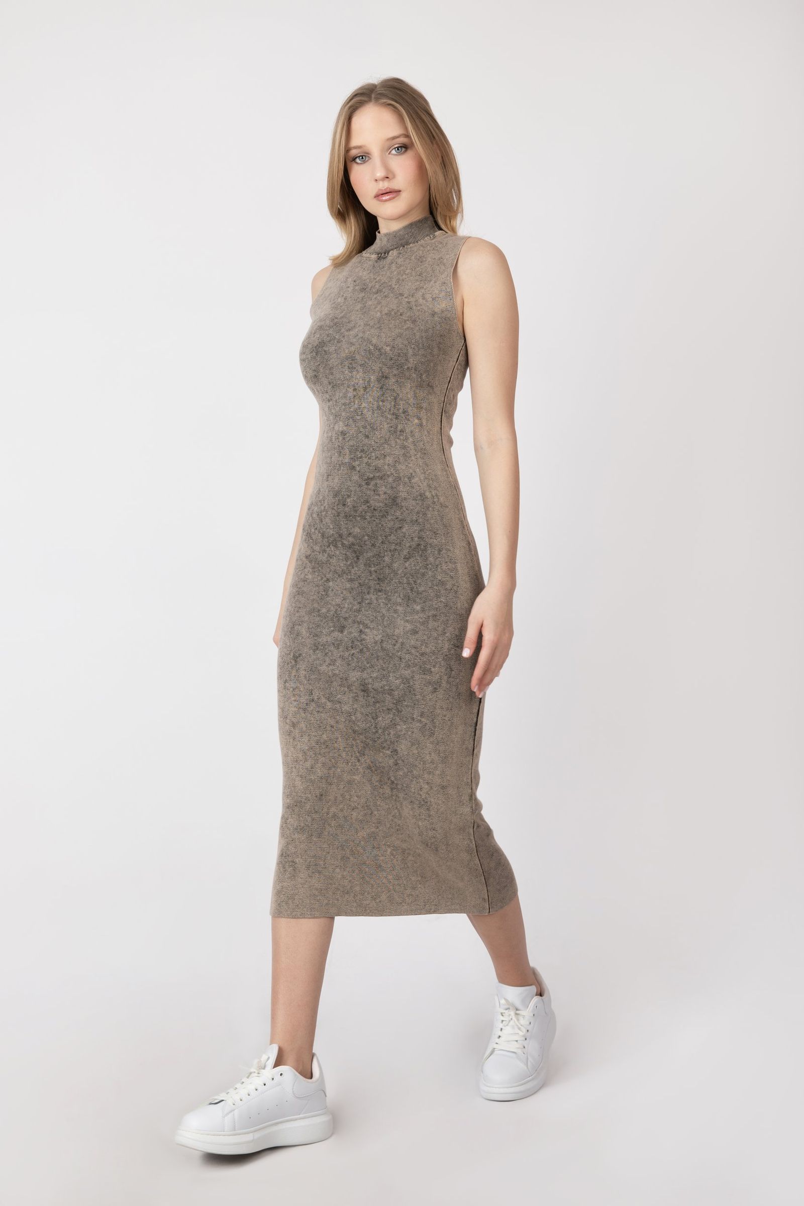 Acid wash High Neck Sleeveless Maxi Dress