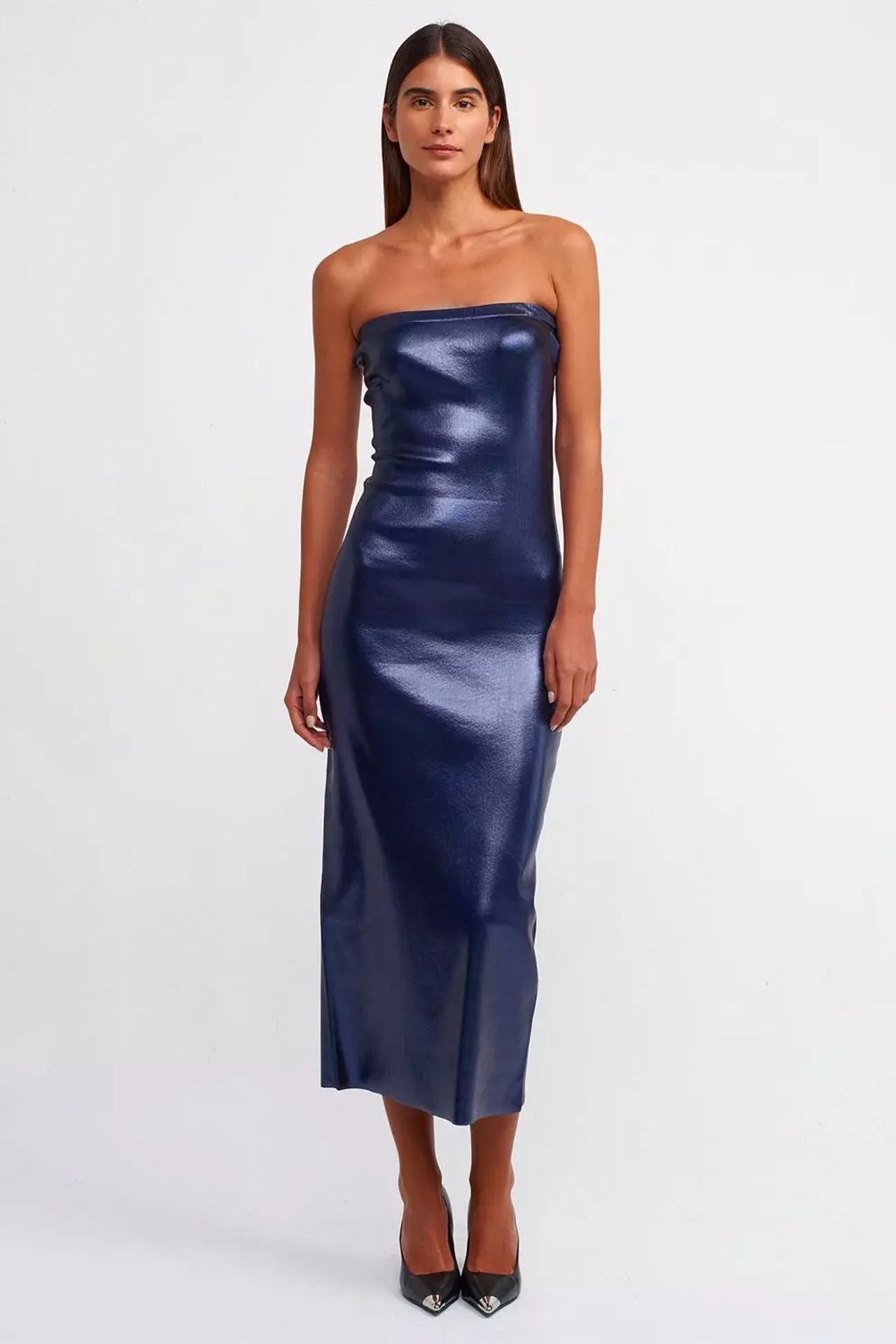 Metallic Strapless Maxi Bodycon Dress