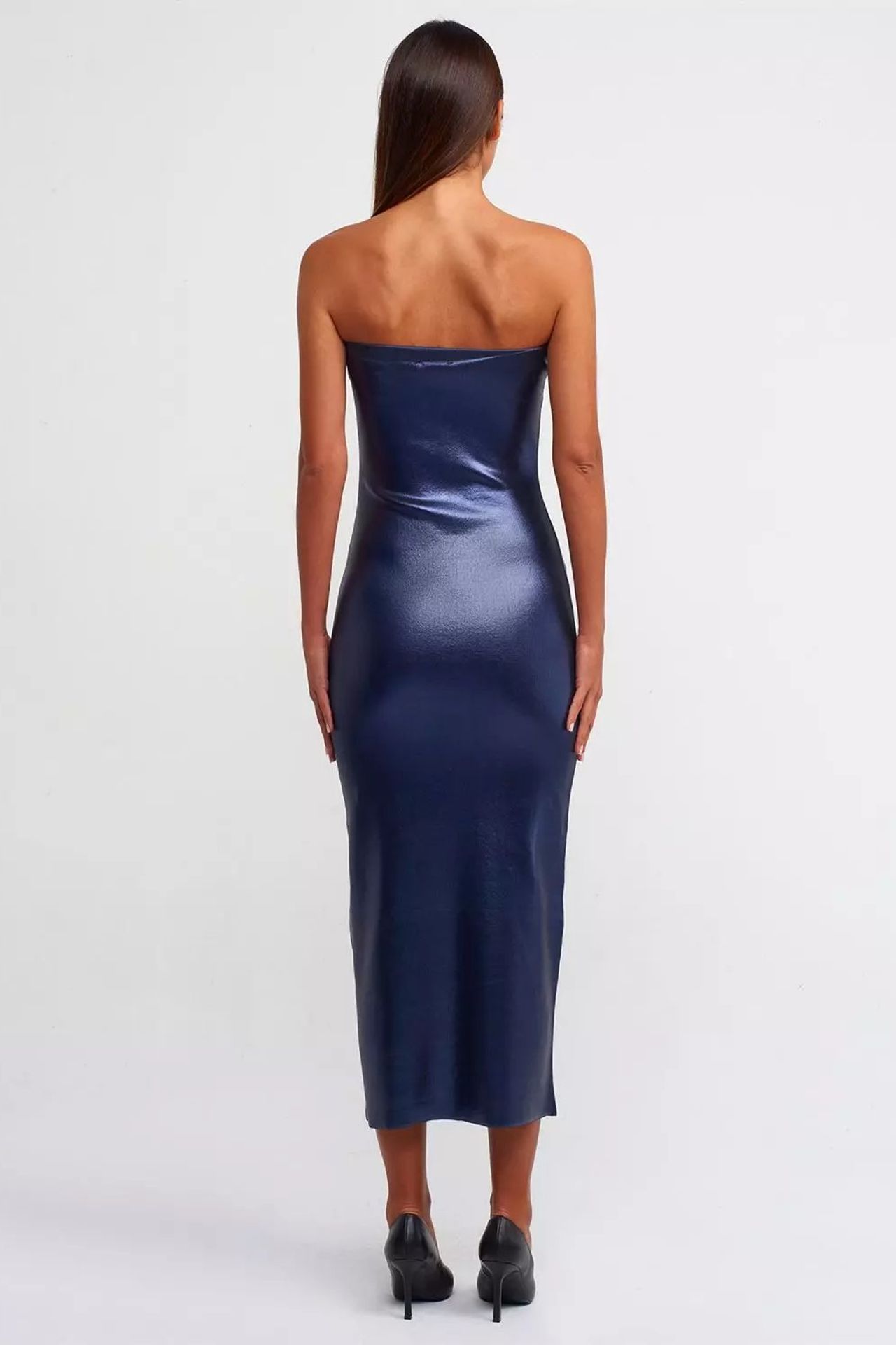 Metallic Strapless Maxi Bodycon Dress