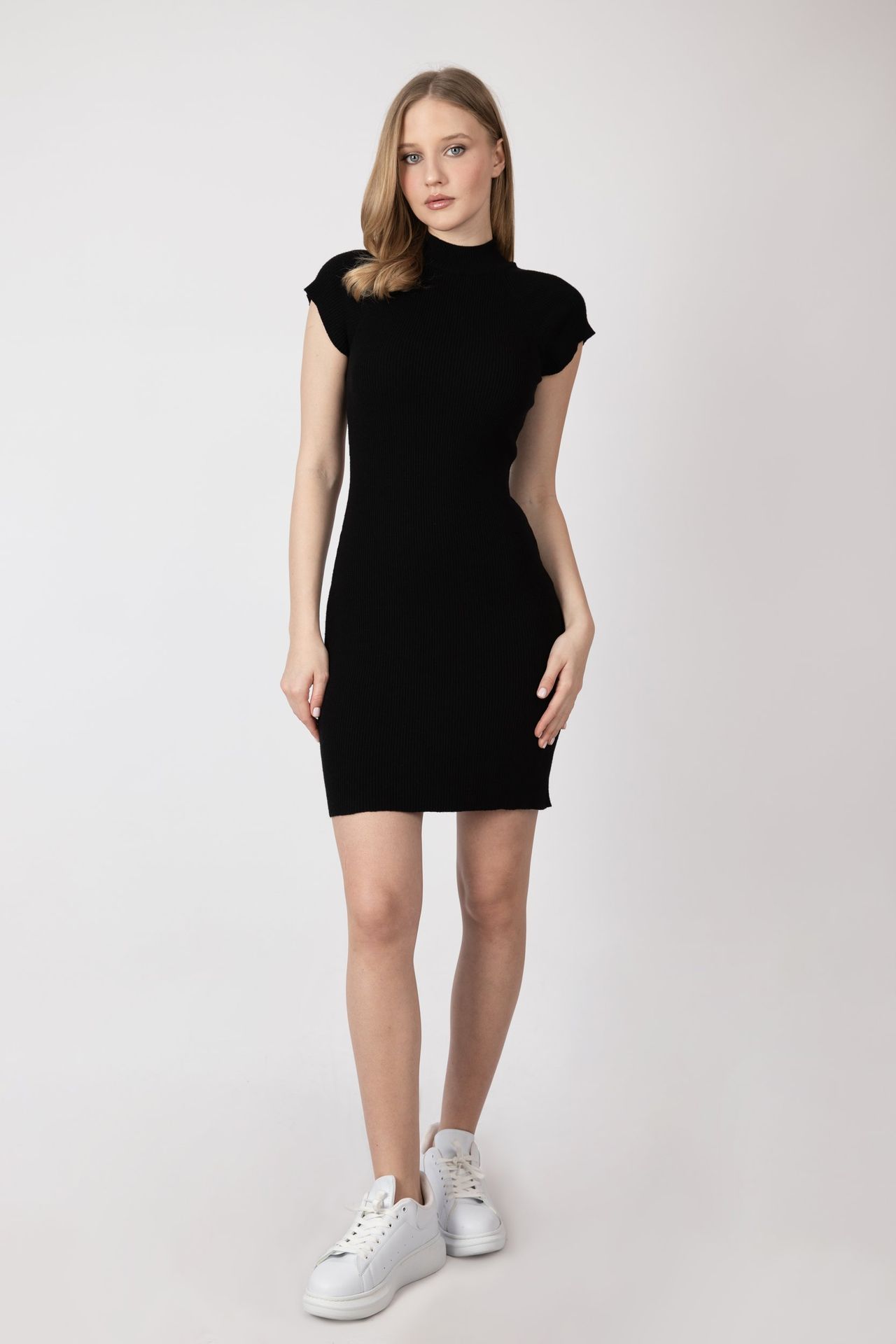 Knitted High Neck Midi Casual Dress