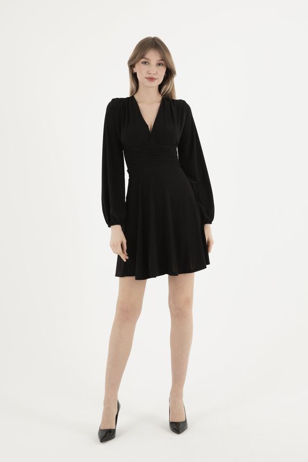 V Neck Long Sleeve Mini Skater Dress 1