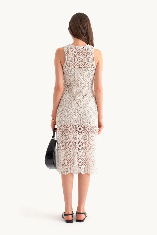 Lace Crochet Round Neck Midi Dress 5