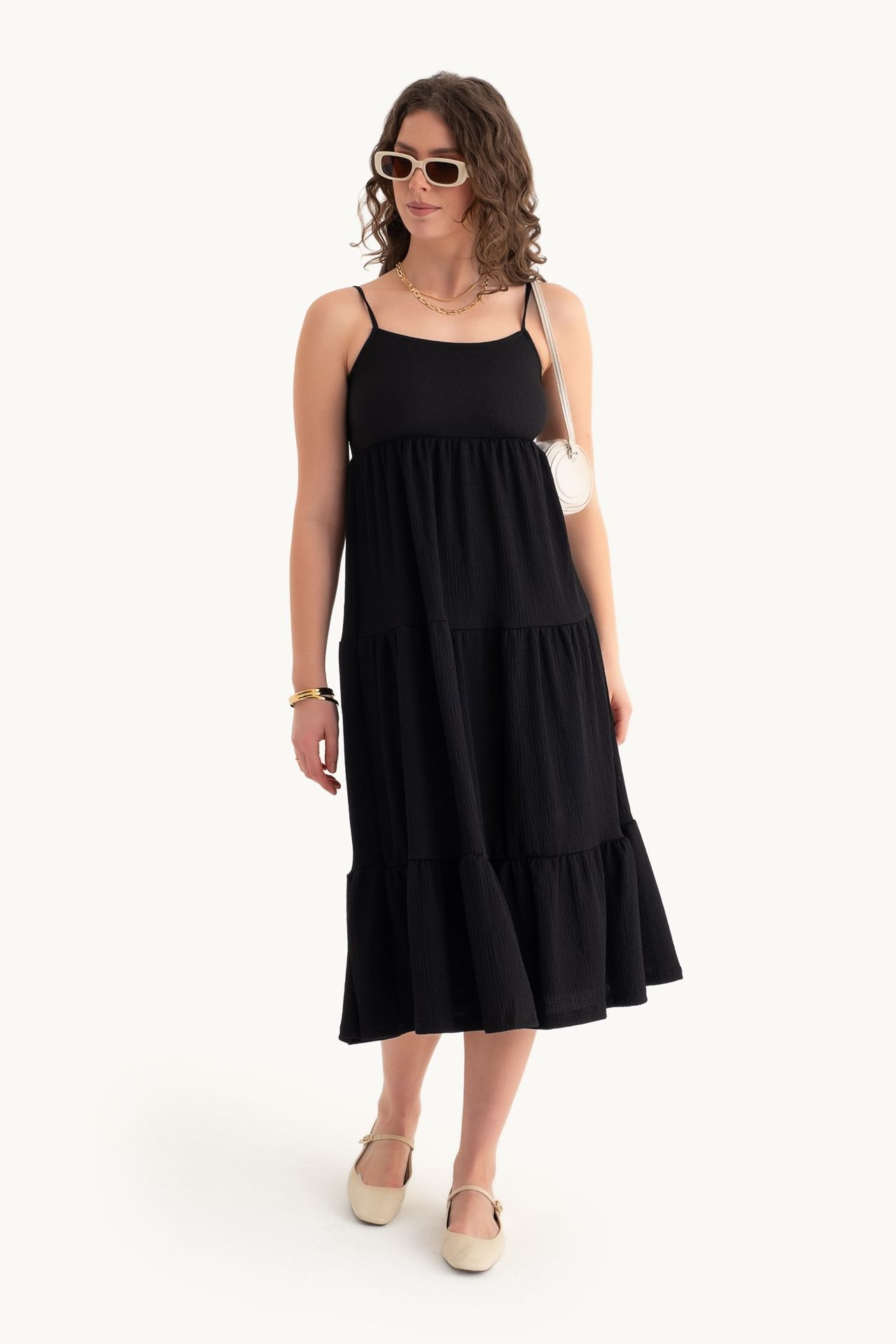 Spaghetti Strap Tiered Midi Dress