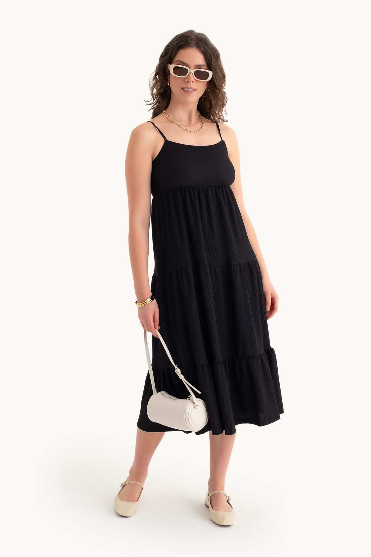 Spaghetti Strap Tiered Midi Dress