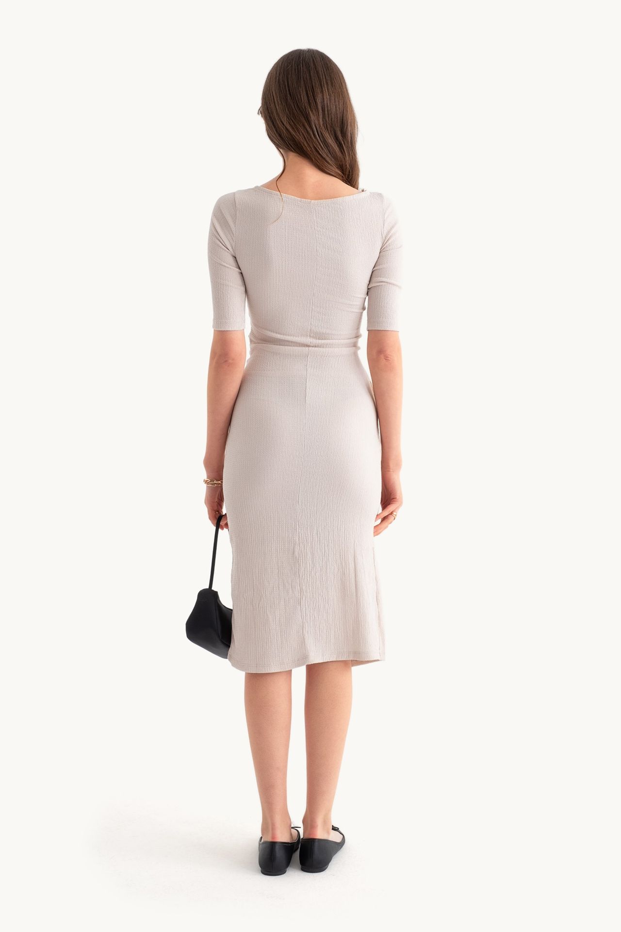 Round Neck Midi Dress with a Belt Detail