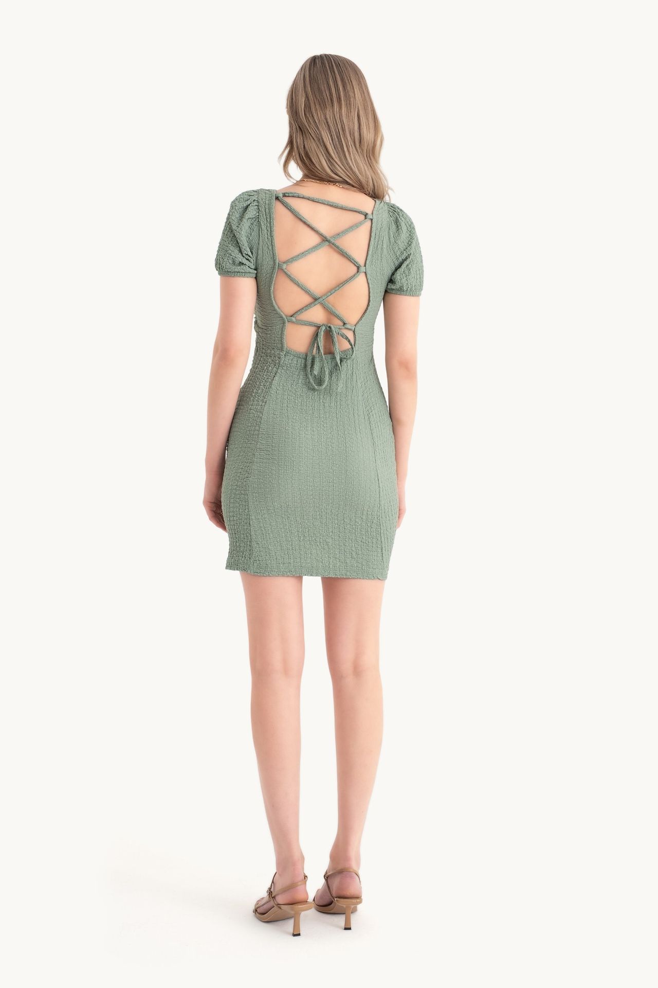 Square Neck Mini Dress with a Back Cut Out