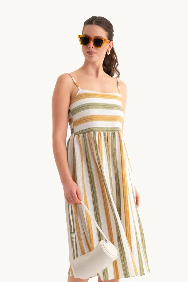 Striped Spaghetti Strap Midi Dress