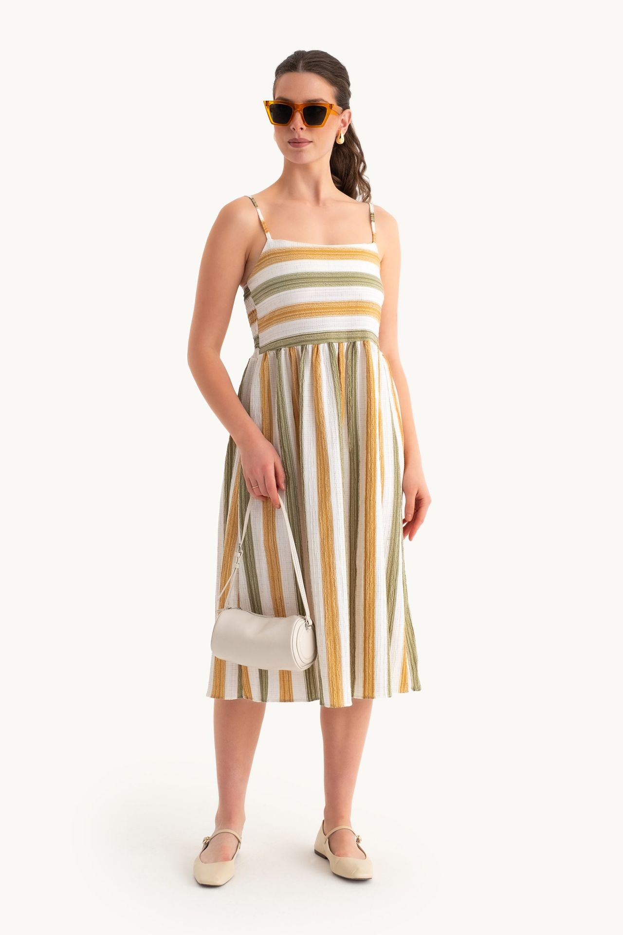 Striped Spaghetti Strap Midi Dress