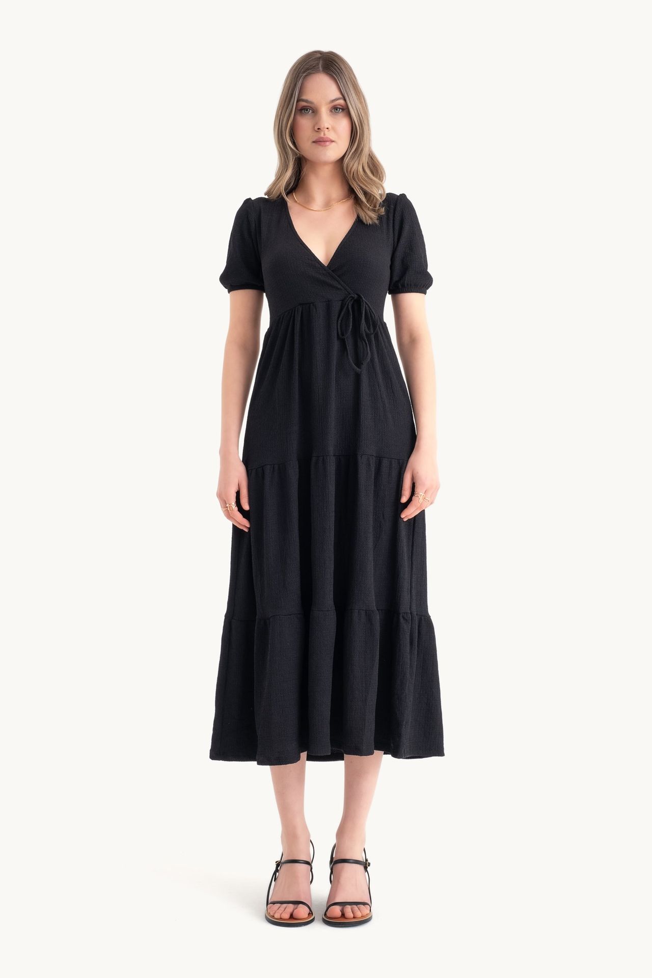 V Neck Tiered Maxi Casual Dress