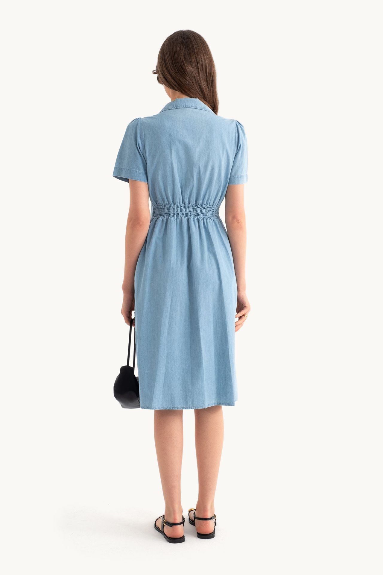 Denim Polo Collar Buttoned Midi Dress