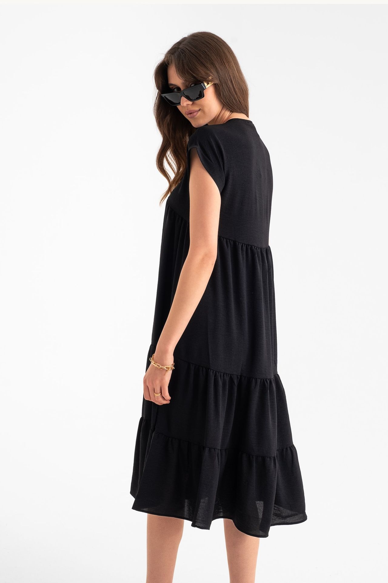V Neck Tiered Midi Casual Dress