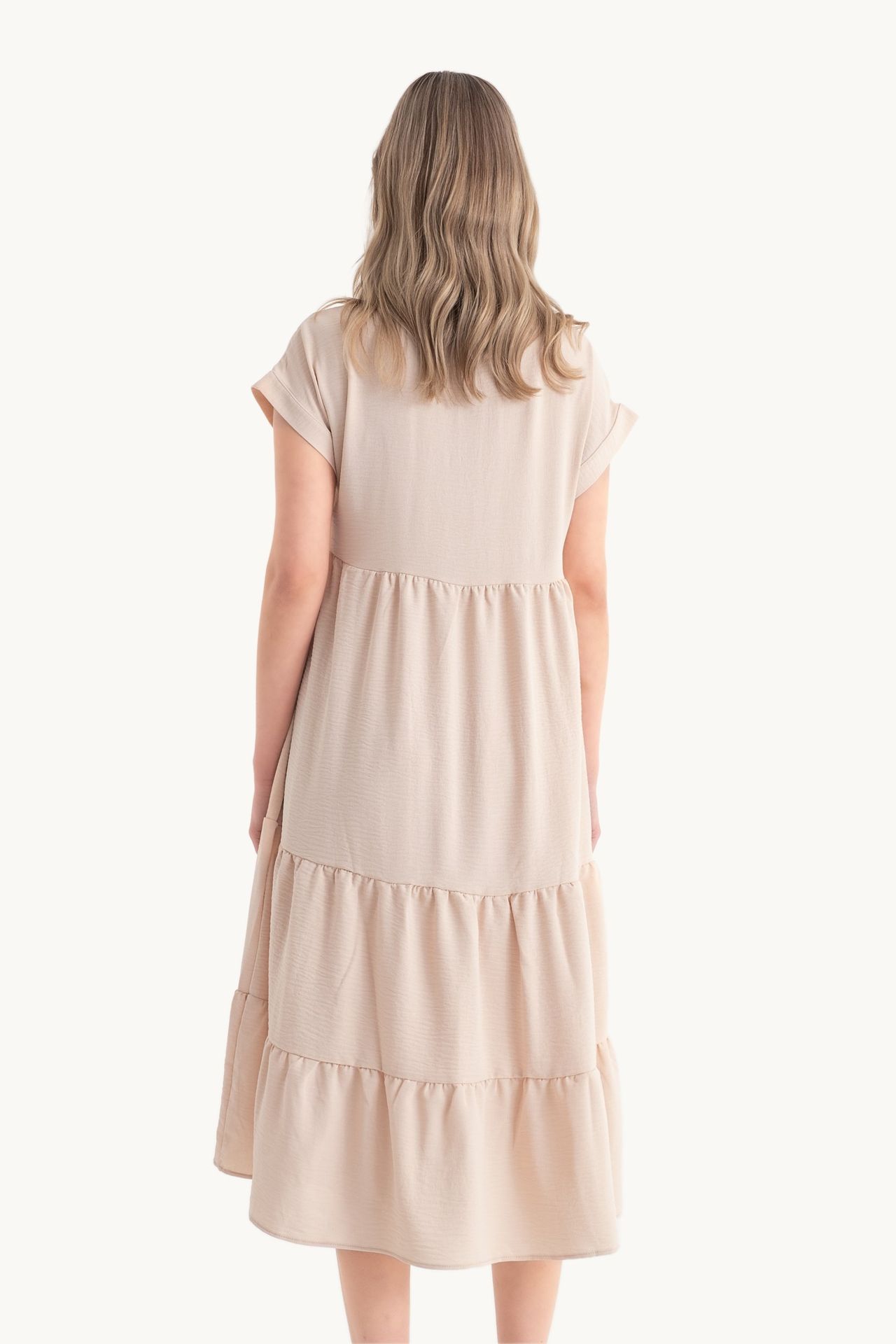 V Neck Tiered Midi Casual Dress