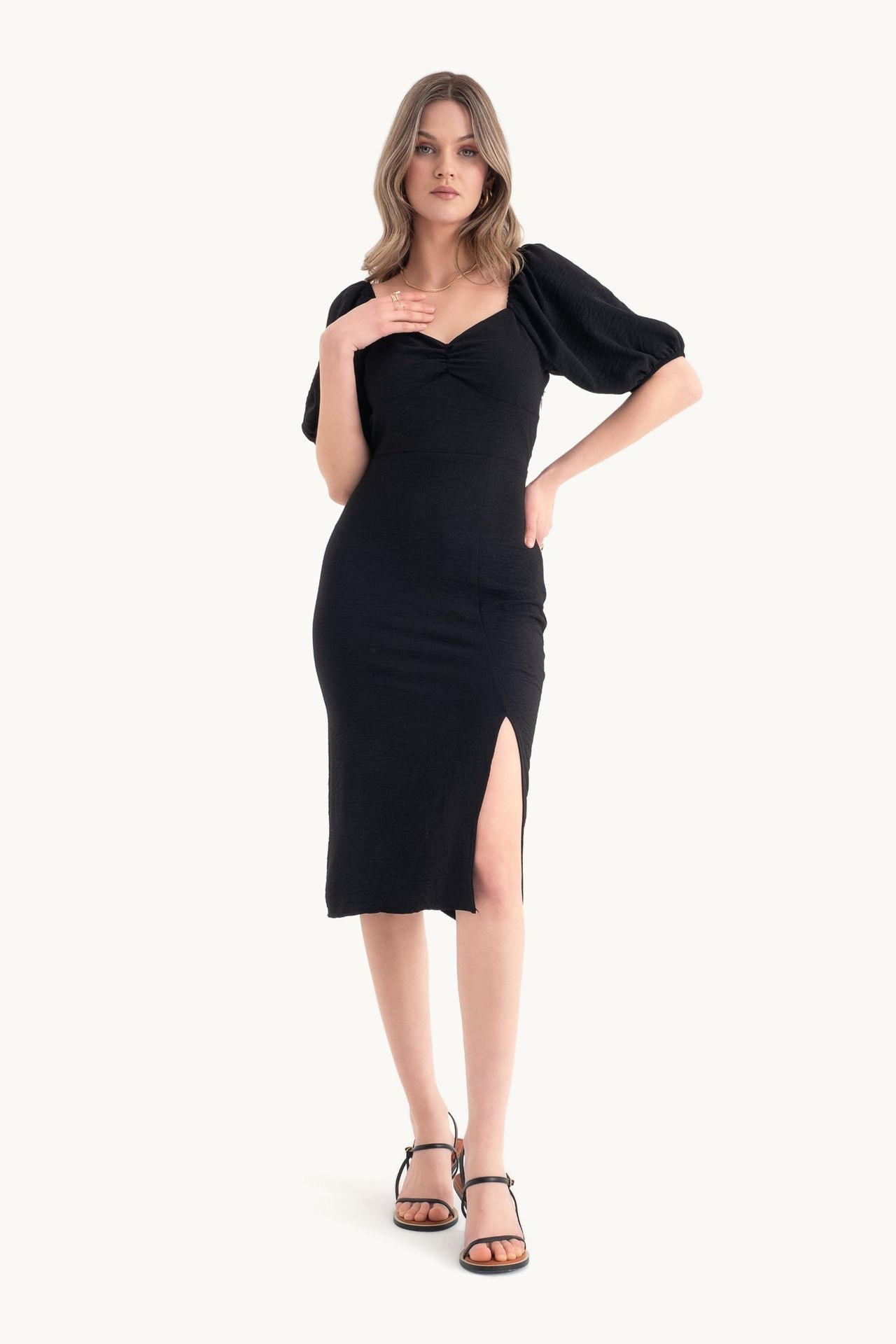 Sweetheart Neck Midi Dress with a Side Slit