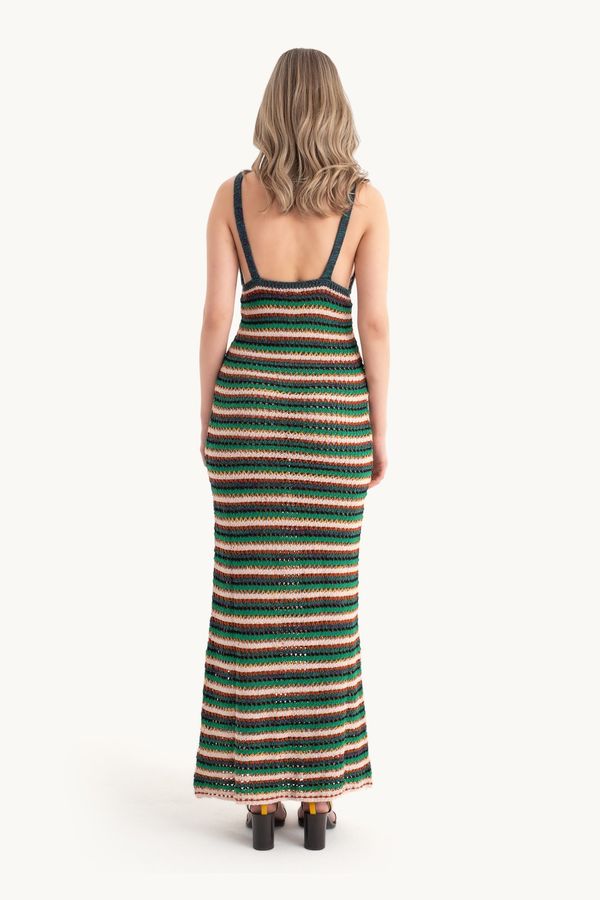 Knitted Striped V Neck Maxi Dress 4
