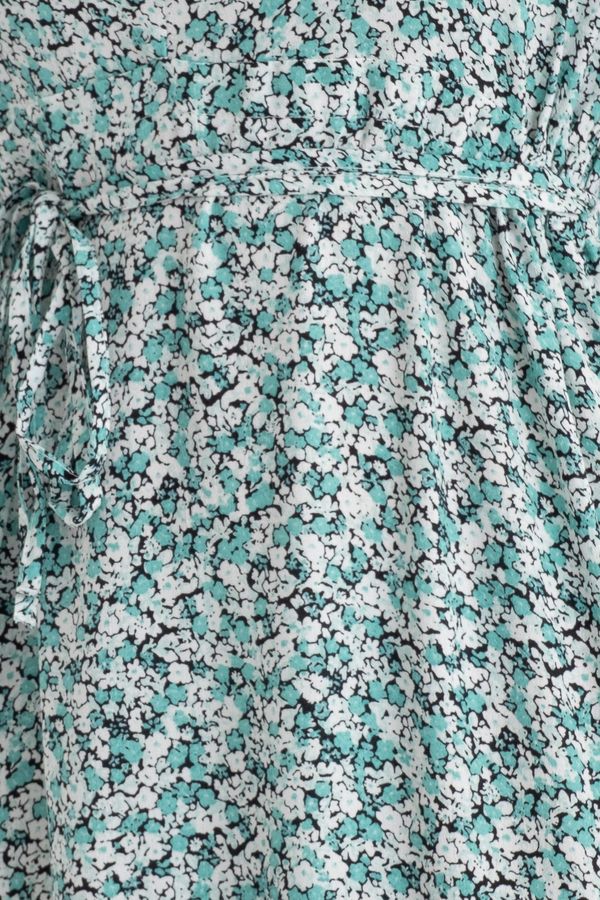Floral V Neck Tiered Drawstring Short Sleeve Maxi Dress 5