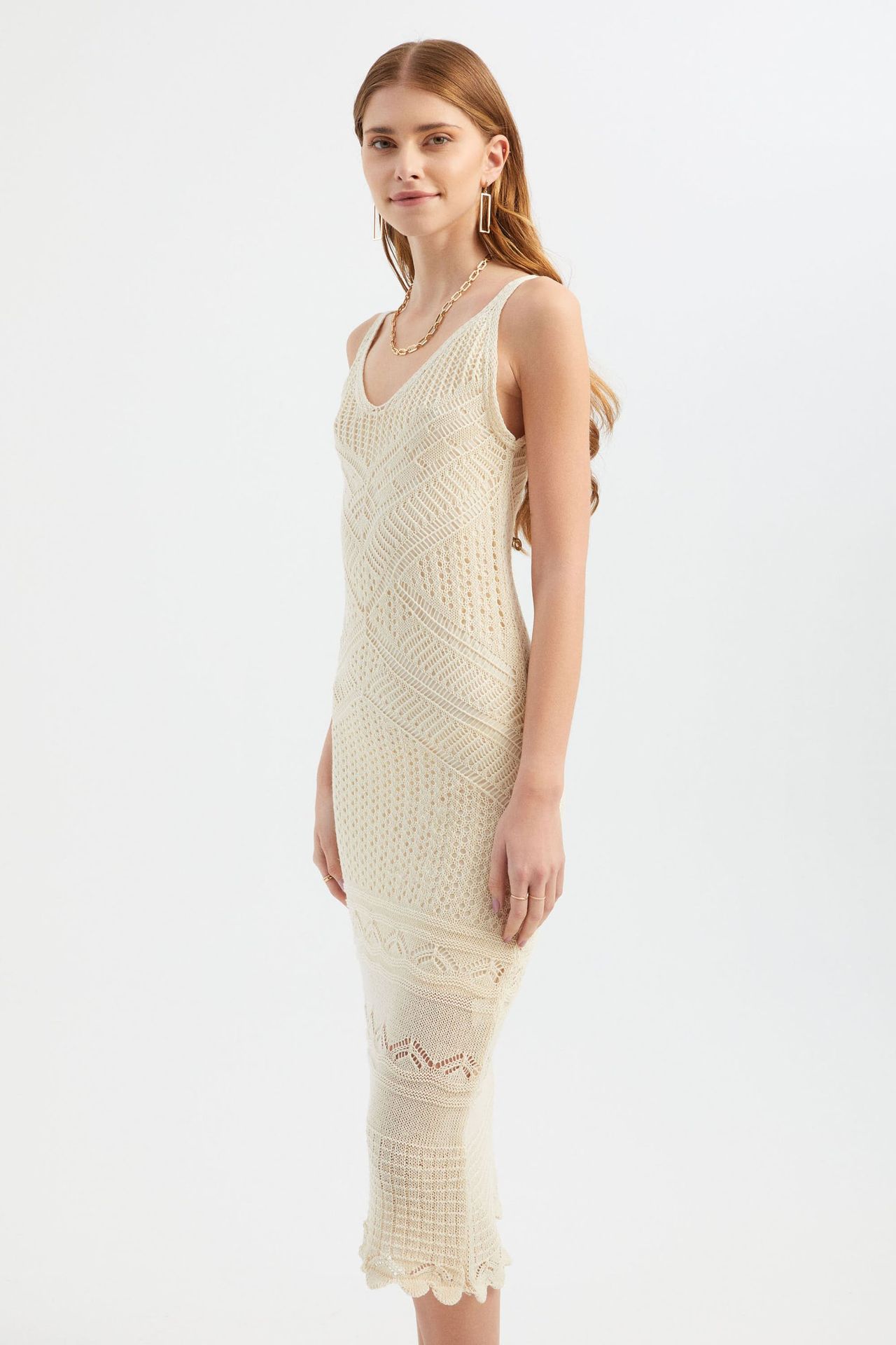 V Neck Crochet Textured Maxi Dress