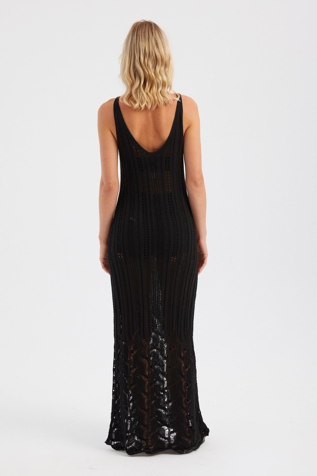 Plunge Neck Crochet Textured Maxi Dress