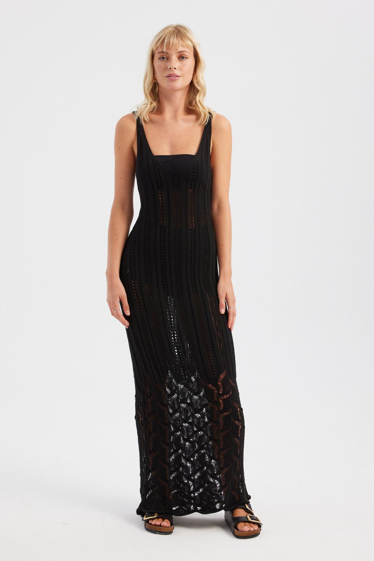 Plunge Neck Crochet Textured Maxi Dress